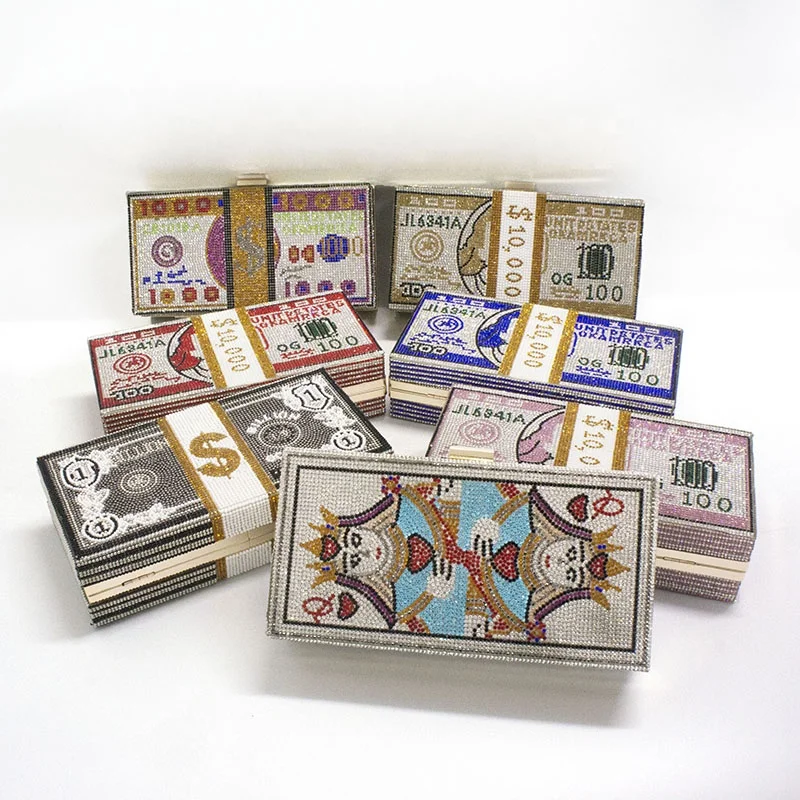 Purse 10000 Dollars Stack of Cash Evening Handbags Shoulder Wedding Dinner Bag Money Clutch Rhinestone Women Guangzhou Fashion