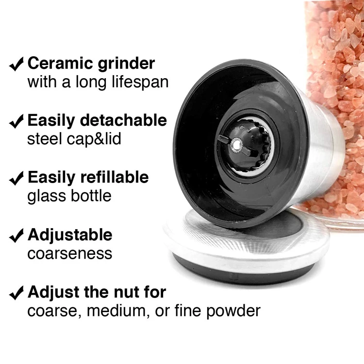 High Quality Glass Manual Spice grinder salt and peppper mill
