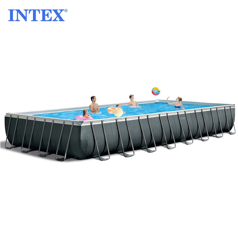 INTEX 26364 24FT Large fast set rectangular steel frame pool Indoor garden swimming pool outdoor above ground ultra frame pool