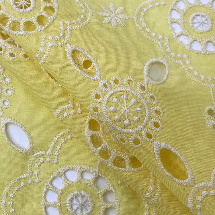 Harvest Cotton Embroidery Anglaise patterns woman top fashionable woven cotton 3D eyelet floral embroidery fabric for dress