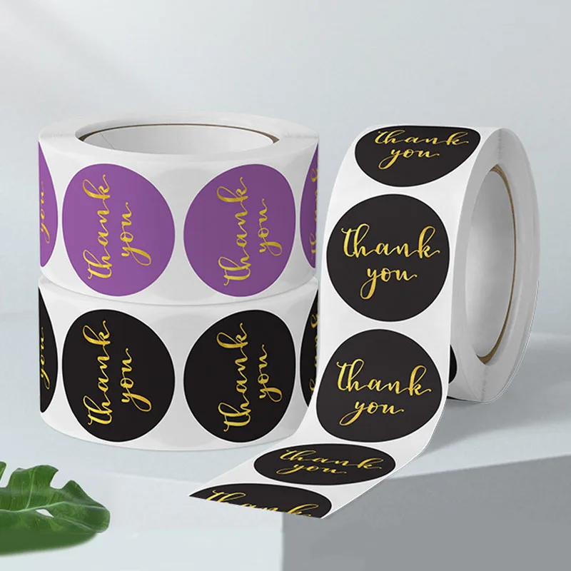 Round Self-adhensive Stickers Paper Gold Foil Stamping Black Thank you Sticker Gift Merchandise decorative envelope Seal Sticker