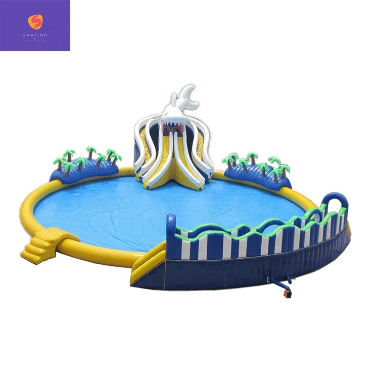 inflatable water theme park commercial large shark water slide pool inflatable water park kids with slide and large pool