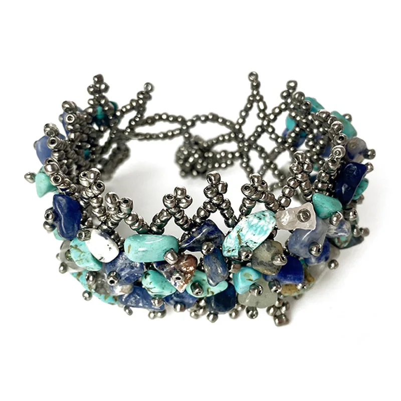 
Natural Stone Rice Bead Bracelet Exaggerated Wide Version Holiday Style Bohemian Retro Bracelet Bangles Ethnic Style Jewelry 