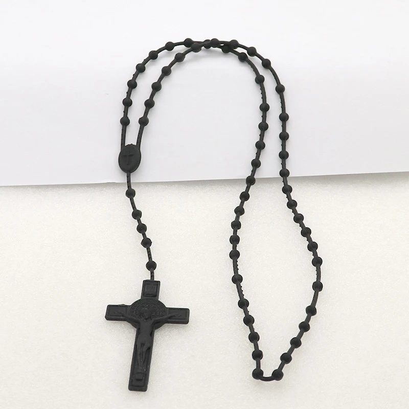 Silicone  Beads Rosary Cross Multicolor Cord Luminous Necklace