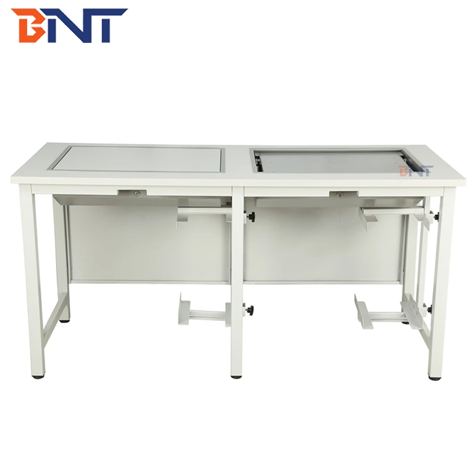 BNT office equipment high gray cold rolled steel material manual flip up computer desk dual monitor computer table for classroom