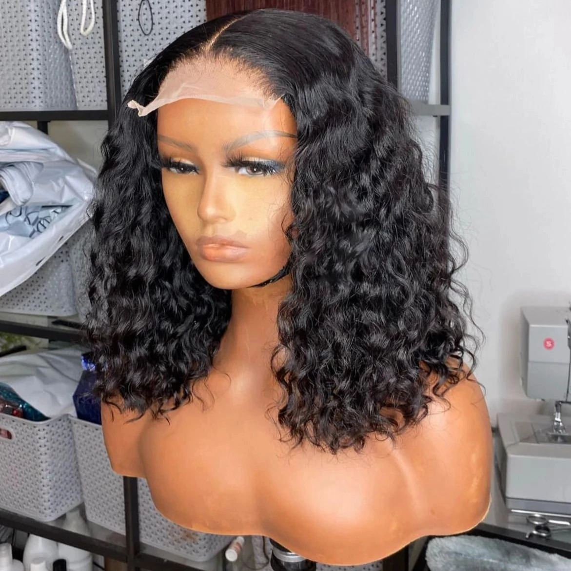 Wholesale Black Deep Curly Cuticle Aligned Hair Bob Lace Wig Vendor,Factory Price Kinky Curly Bob Pre plucked With Baby Hair