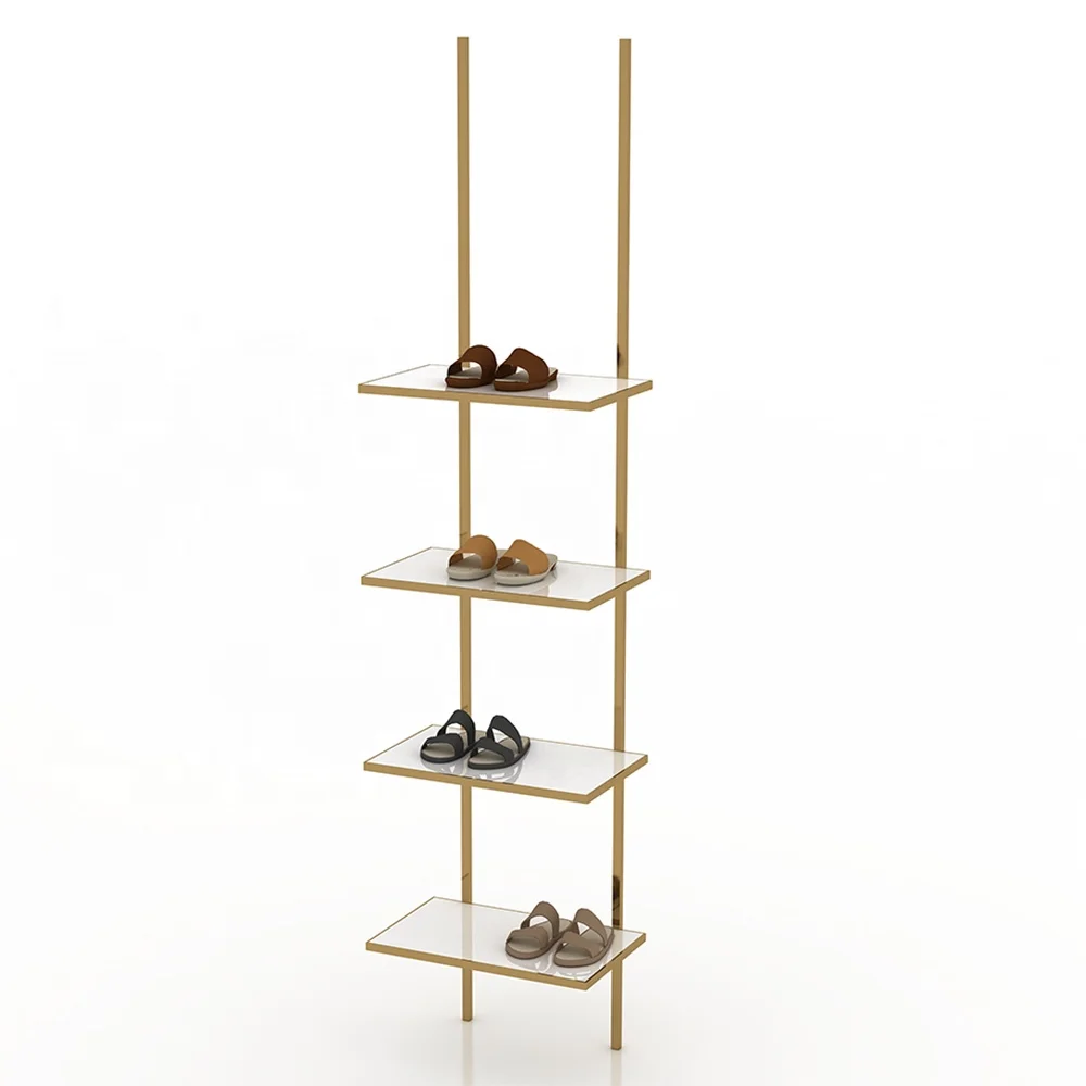 Yiree Custom fashion retail sneaker brand boutique store fixtures fittings metal gold wall shoe display for sport shop