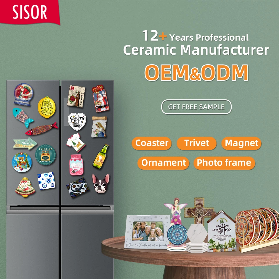 Wholesale custom rectangular sublimation blank ceramic ornaments plain color decal porcelain refrigerator stickers