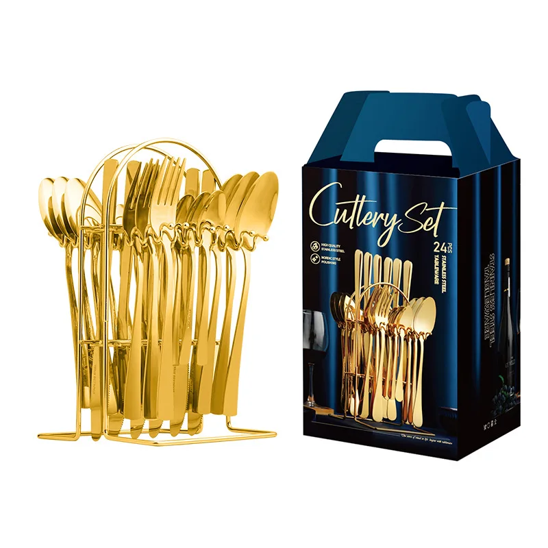 Luxury 24 Pcs Flatware Gold Cutlery Set Stainless Steel Professional Chef Steak Cheese Knife Forks Measuring Spoons Cutlery Sets