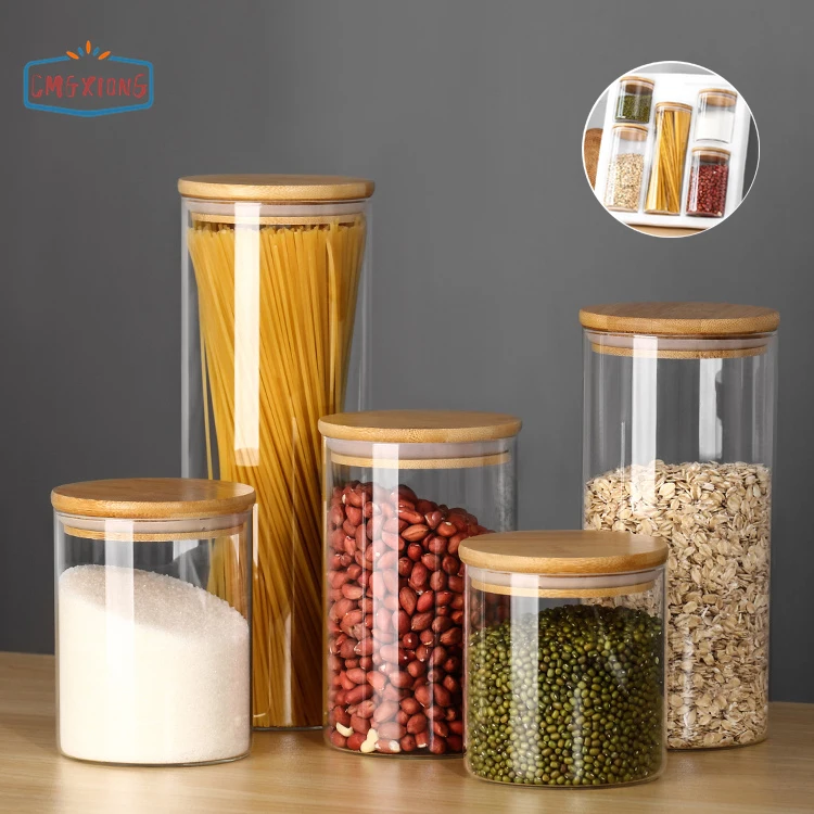 Multiple sizes kitchen high borosilicate airtight glass food storage jars set
