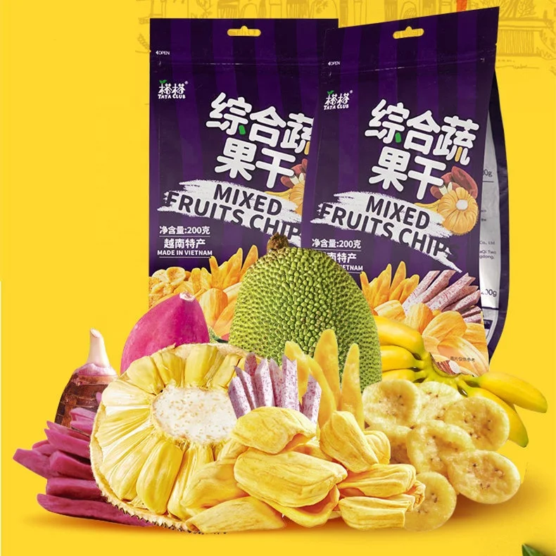 Hot Sale 200g Organic Banana Crispy Fried Taro and Sweet Potato Mixed Vegetable and Fruits Chips Exotic Snacks in Bag