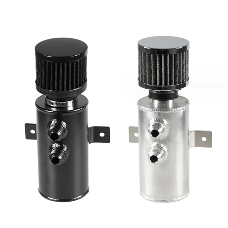 Universal Aluminum 750ml Oil Catch Can With Air Filter Tank 2-Port Baffled Reservoir with Drain Valve AN10 Filter Oil Catch Can