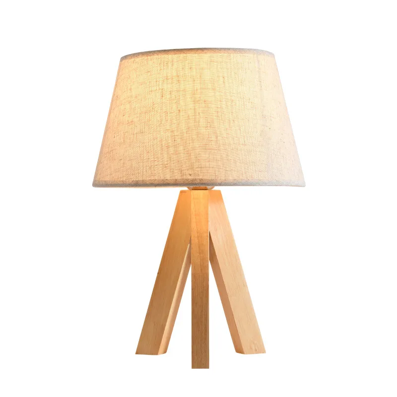 Designer nordic indoor decoration wooden frame white fabric shade table lamp