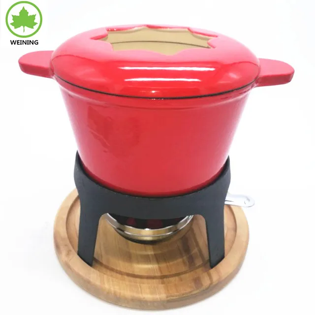 Cast Iron Fondue Pot Set 6 Fondue Forks Safety Burner Chocolate Cheese