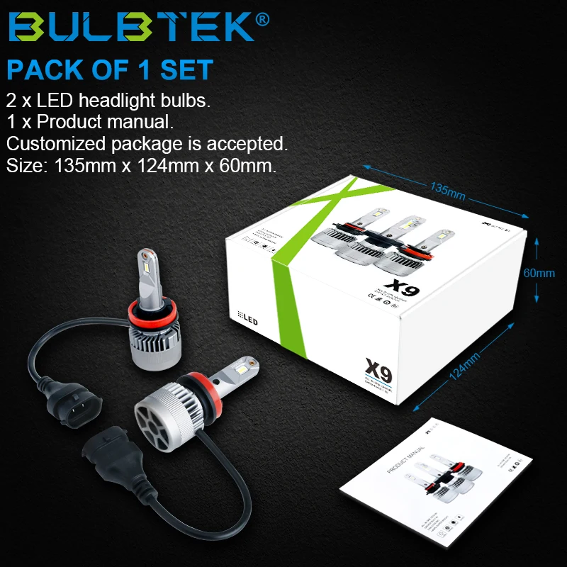 BULBTEK X9 H4 Factory supply car led headlight bulbs h4 small size auto light bulbs H4 high power car headlight bulbs