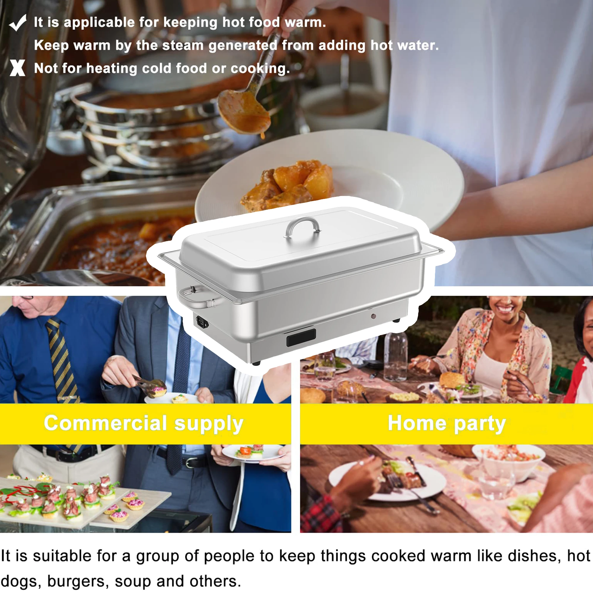 Wholesale Indian Chaffing Dish Rectangle Electric Buffet Food Warmer Stainless Steel Chafing Dishes for Catering