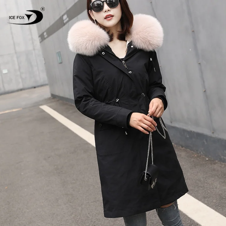 2020 New Style Popular Beige Long Warm Women Real Fur Jacket Fur Parka with Hooded