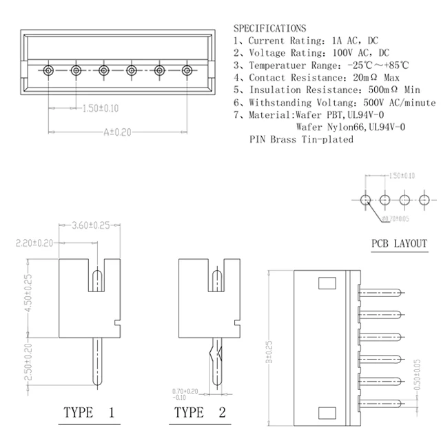 spacing 2/3/4/5/6pin single wafer wire to board housing terminal connector shell cable 1.5mm straight needle wafer connector