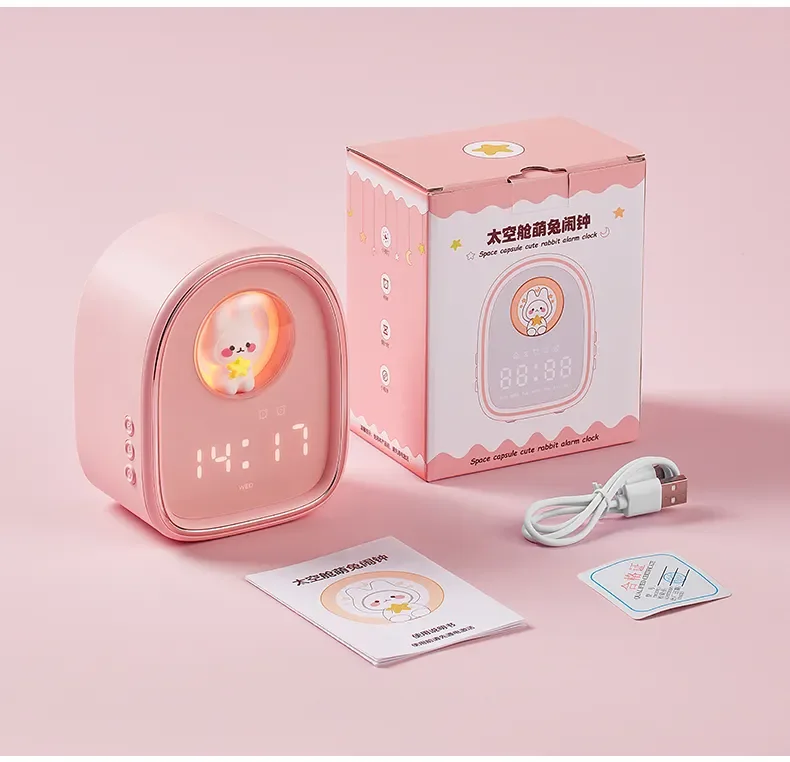 Cartoon Rabbit Smart Sleep Wake Up Mini Alarm Clock Atmosphere Night Lamp Table Clock