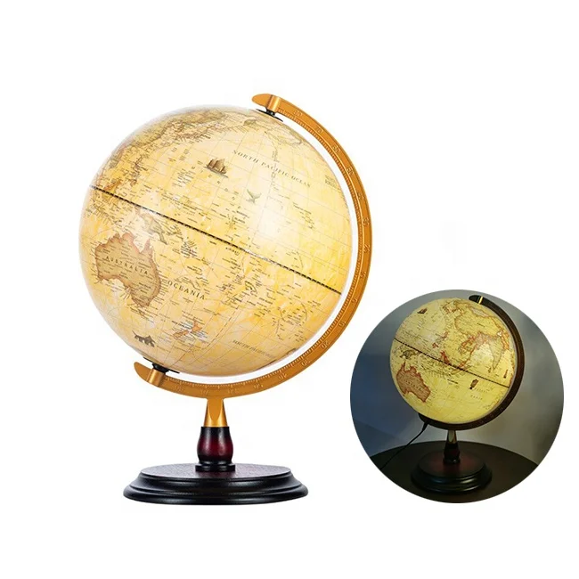 OEM AVAILABLE! 12 Inch Decorative World Globe With Wooden Base and  LED Lights
