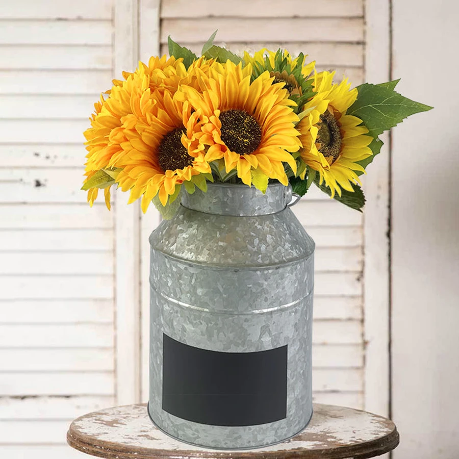 Customizable Vintage Simple Farmhouse Jug Vase Galvanized Metal Flowers Vases for Decoration