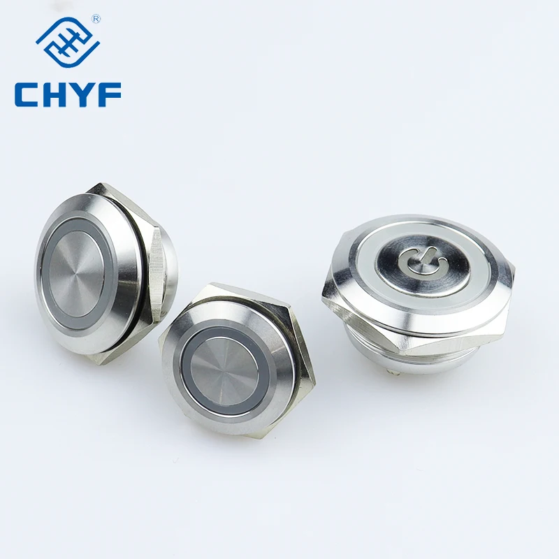 Momentary Push Button Switch Metal Auto Reset Ultra Thin Waterproof with LED 19mm Short Touch Push Button Momentary Tact Switch