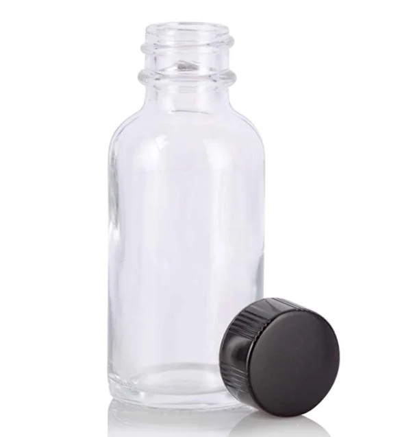 H&Z Wholesale Clear 2 oz / 60 Ml(15/30/120/240/480ml)Glass Boston Round Bottle with Screw on Cap for Essential Oils