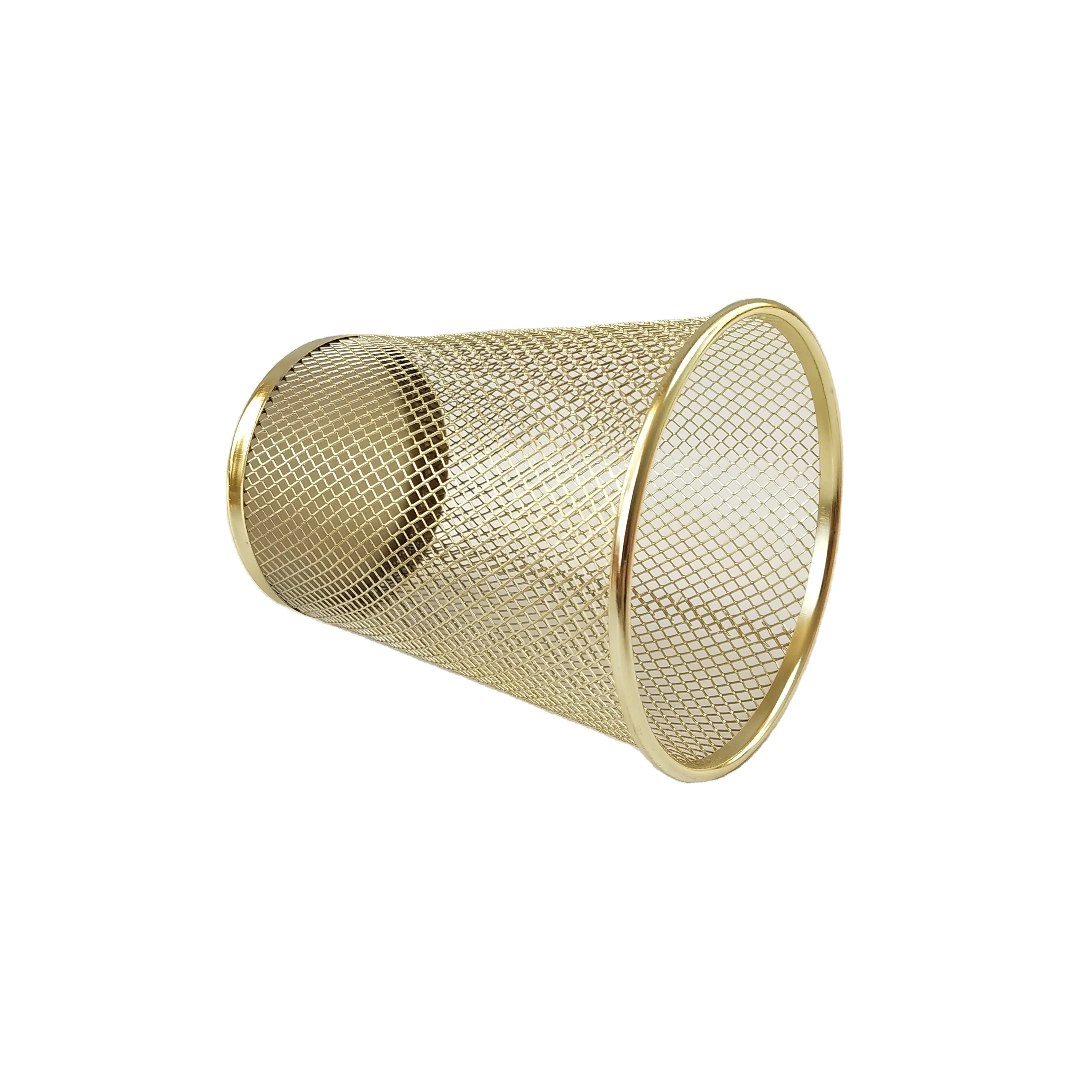 Office Supplies Organizer Stationary Office Accessories Metal Mesh Rose Gold Pen Display Stand Pen Cup Container Pen Holder