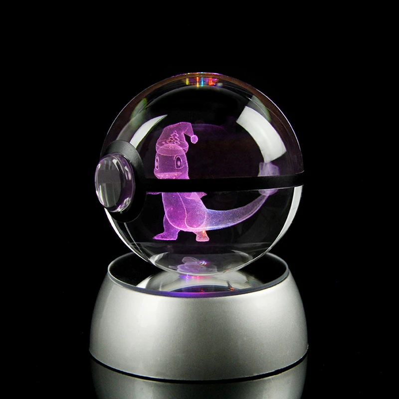 New Arrival 5CM Pokemon 3D Action Figures Charmander Christmas Hat Crystal Pokeball Led Night Lights for Children Toys Ball