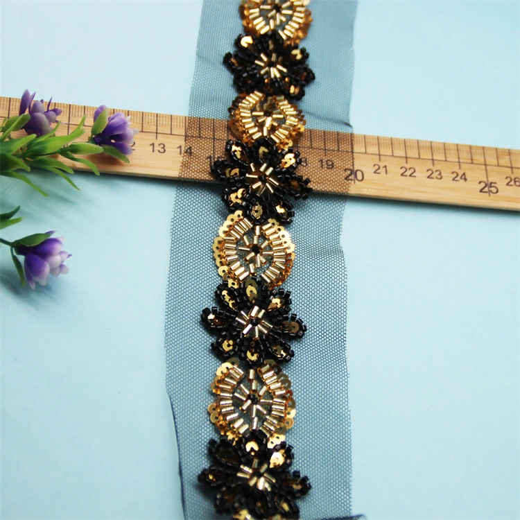 3d Handmade Beaded Lace Applique Embroidery Tulle Sequin Bead Lace Trimming For Wedding Dress Home textiles, Handicrafts