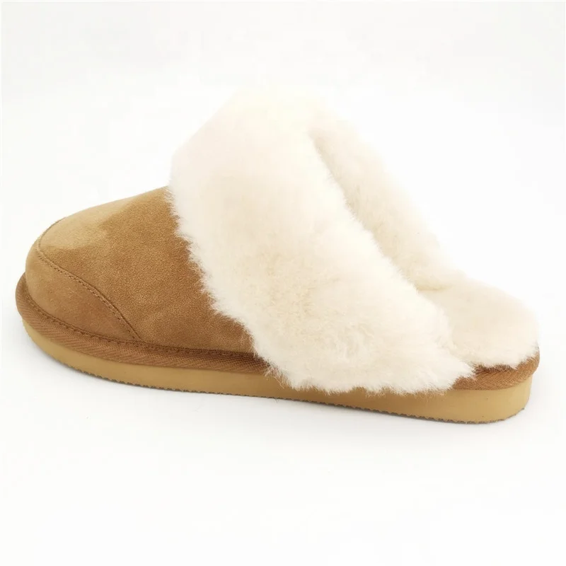 HQS-WS009 Customized classic leather slippers premium quality winter genuine sheepskin slippers for women