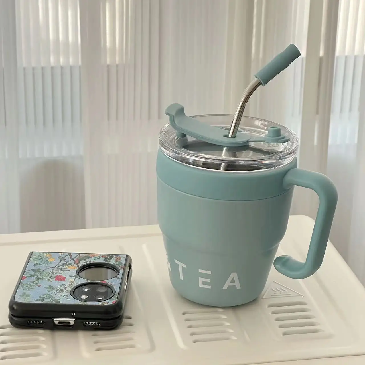 Cup Stainless Steel Straw Cup Double Drink Coffee Tumbler Cup Portable Mug coffee tumbler with handle and lid