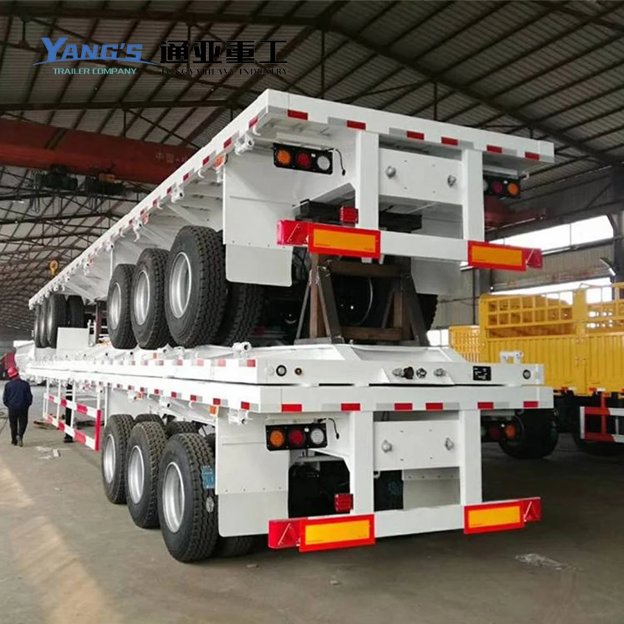15 Meters Equipment 40tons 60tons Used 3 Axle 80ton 40ft Container Semi Truck Trailer Flatbed Trailers For Sale