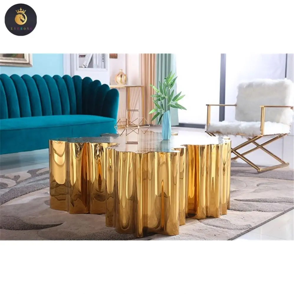 Modern Unique Design Tree Root Luxury Stump Golden Stainless Steel Coffee Table For Living Room Furniture