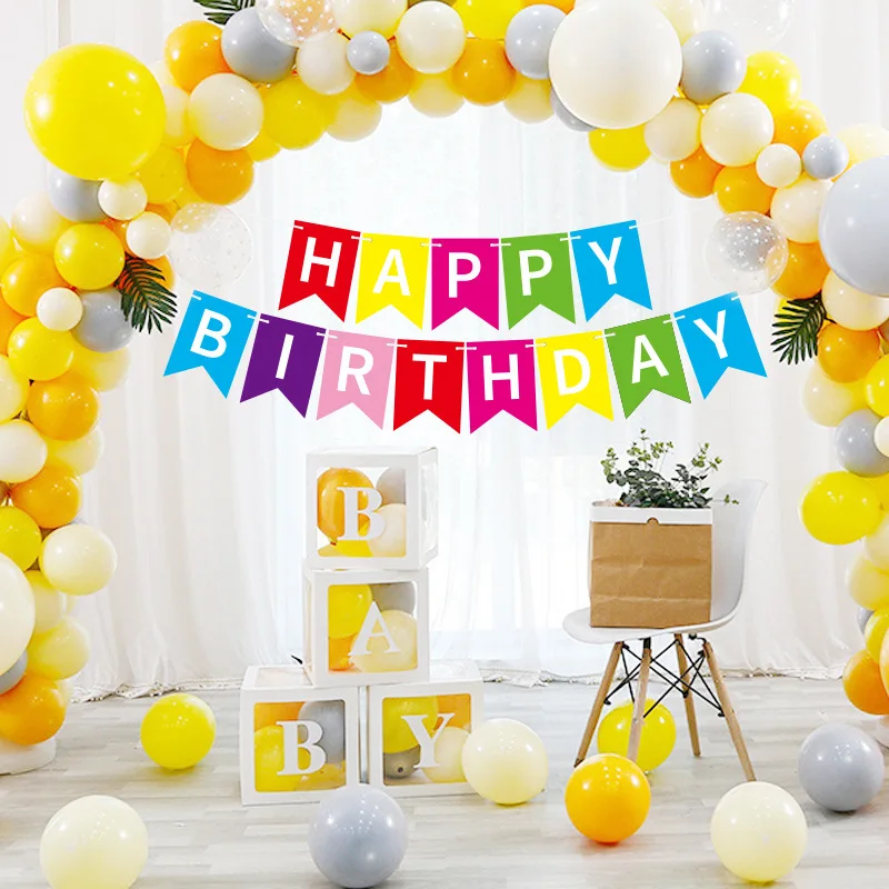 Happy Birthday Flat Flag Paper Banners Colorful Party Decorations Anniversary Birthday Banner Party Supplies Banners
