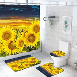 Hot Sale Thick Large Bathroom Shower Curtains, Wholesale Eva Sunflower Design Shower Curtain/