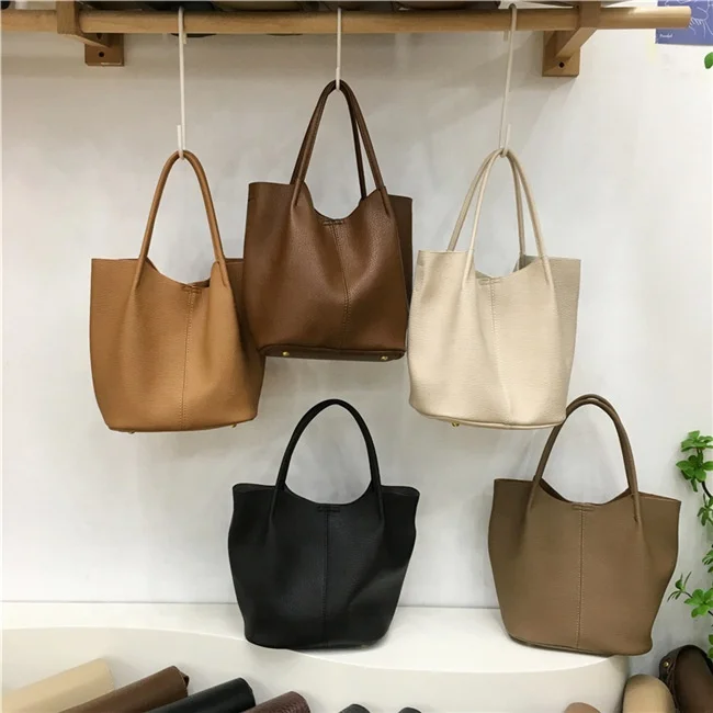 Soft PU Bucket Bag 2022 New Ladies Lychee Pattern Tote Bag Handbag