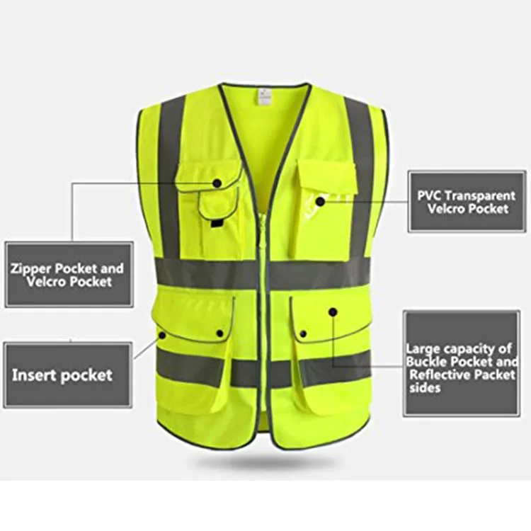 Custom Hi Vis Security Clothing Safety Vest Jacket Reflective Yellow Orange Fluorescent Men Women With Logo factory direct