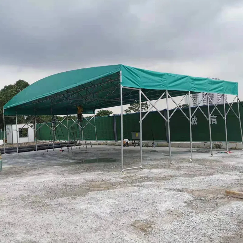 A temporary warehouse that can be folded and moved by pushing and pulling