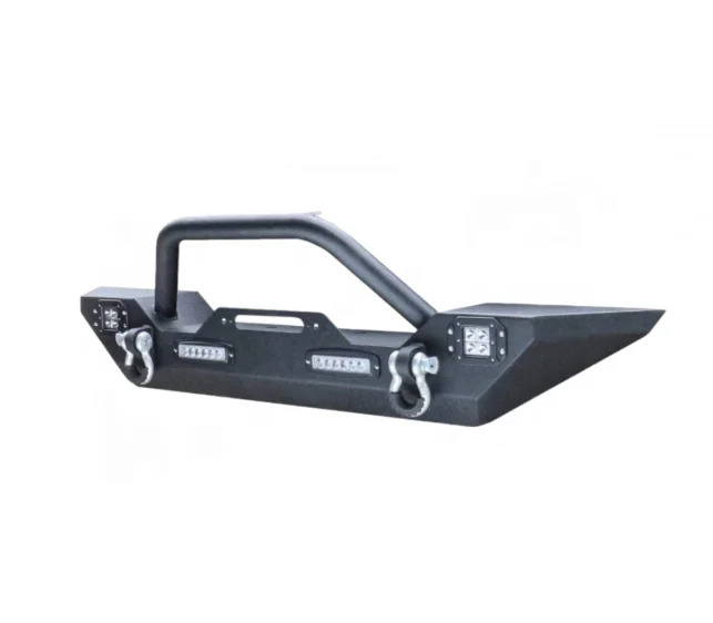 Full-Width Textured Black Front Bumper with 5xLED Lights and 2xD-Rings for 2007-2021 Wrangler JK/JL