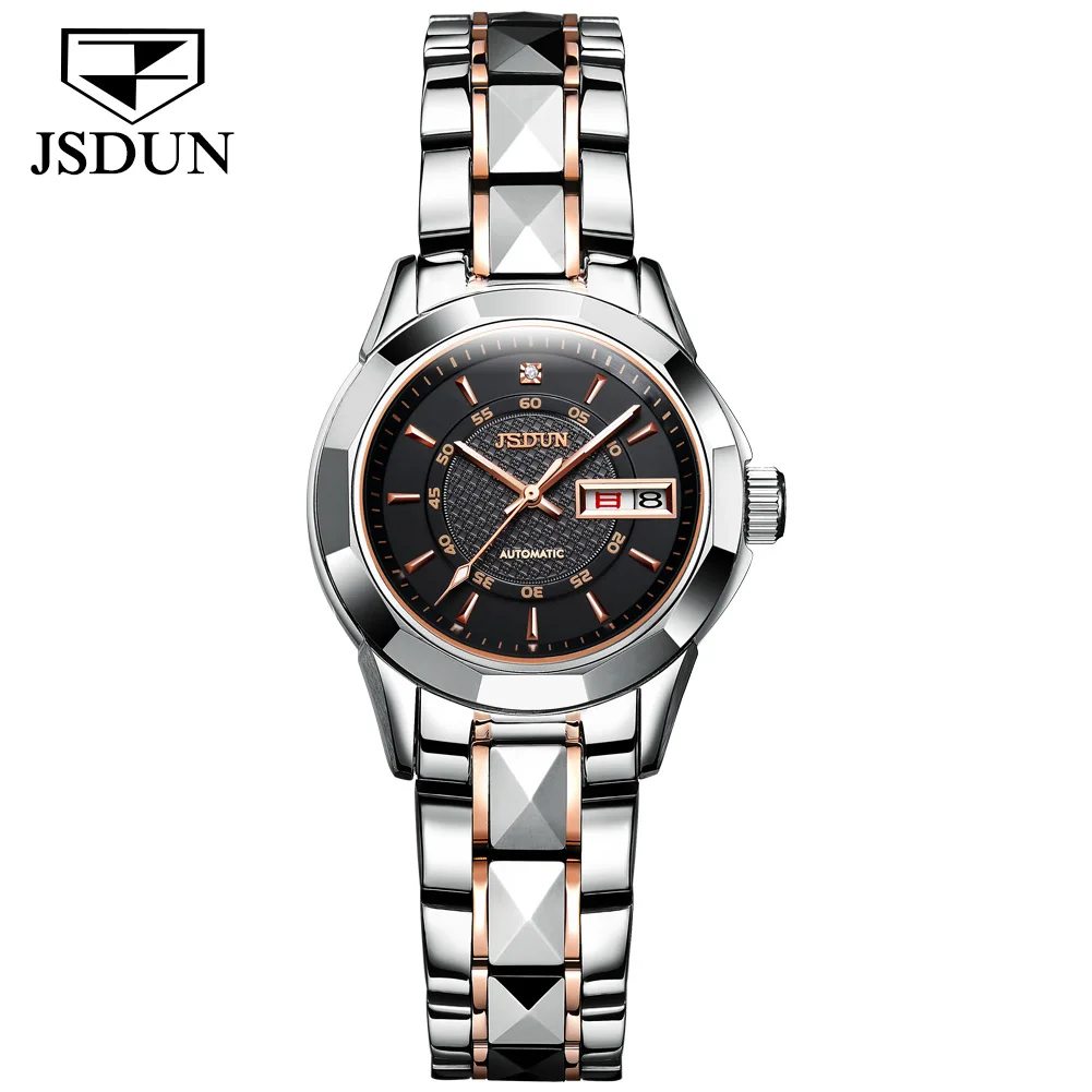 2020 JSDUN OEM Luxury Lady Automatic Stainless Steel Waterproof Auto Date Watches  Mechanical Women Wristwatches