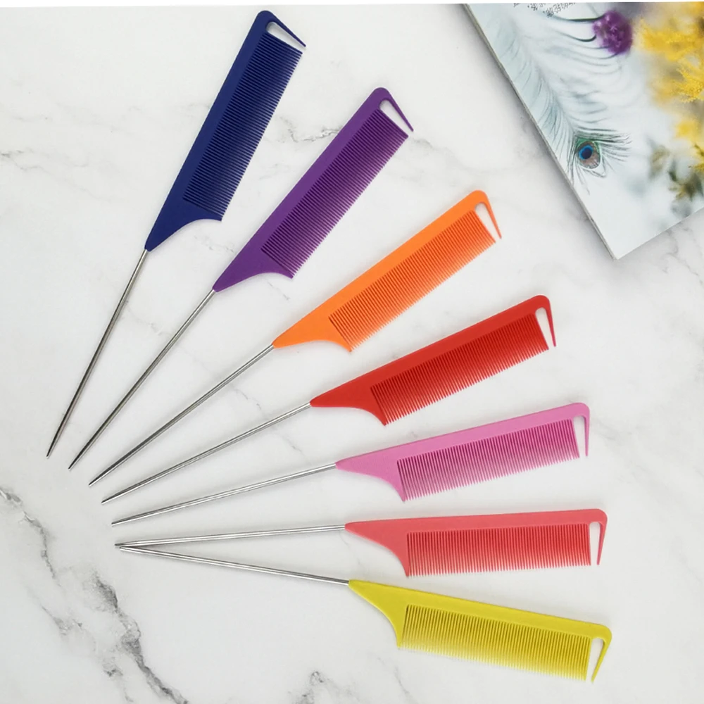 Kids Kinky Light Purple Lime Green Carbon Metal Precision Parting Hair Braid Combs Part Custom With Removable Parts With Logo