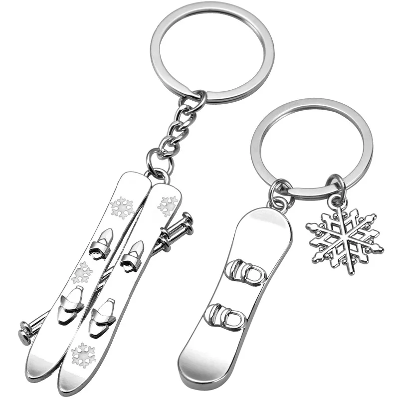 Winter Snow Games Sports Metal Key Chains panda Ski keychain Snowboard Ice Skates snow globe keychain Souvenir Pendant key rings