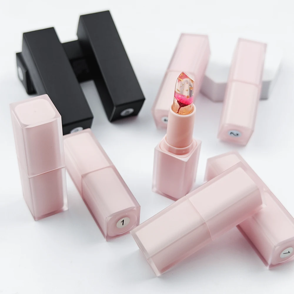 OEM Your Logo Cute Lip Stick with Pink Packaging Tube Luxury Color Changing Lip Balm Clear Crystal Flower Lipstick Lipgloss