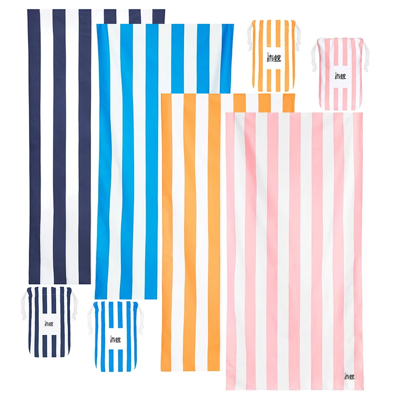 Personalized Microfiber Sand Free Quick Dry Towels Custom Logo Striped Beach Towels High Absorbent Printed Beach Towels
