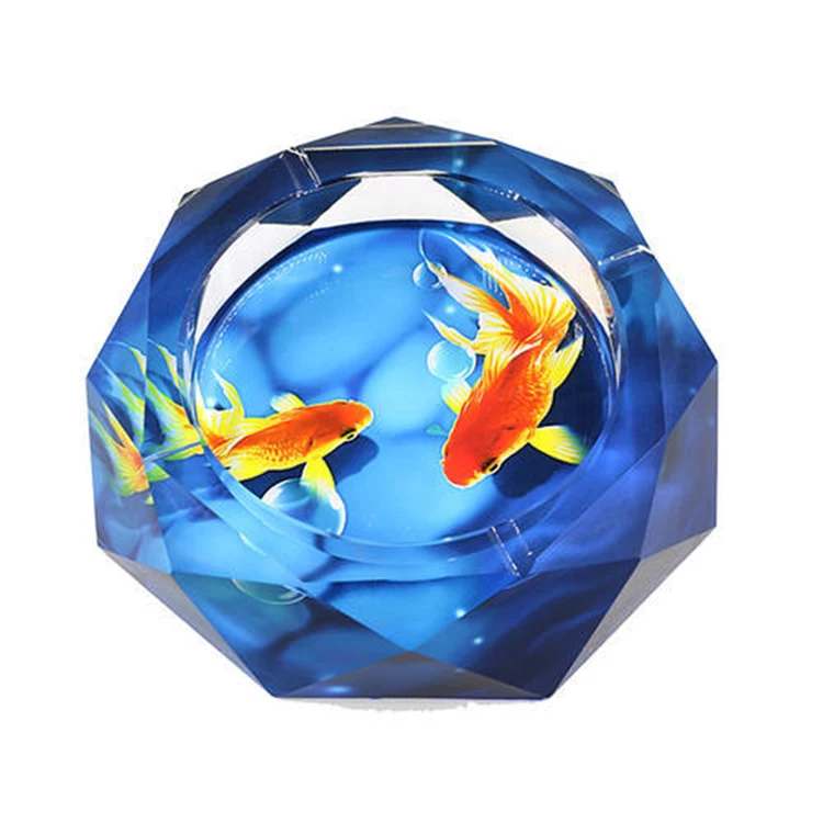 Personalized Custom Printed Logo K9 Crystal Cigarettes Cigars Octagon Large Glass Pocket Coating Crystal Ashtray