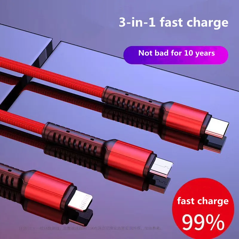 Car three in one mobile phone data cable charging cable 3.1A dual USB car phone charger plug