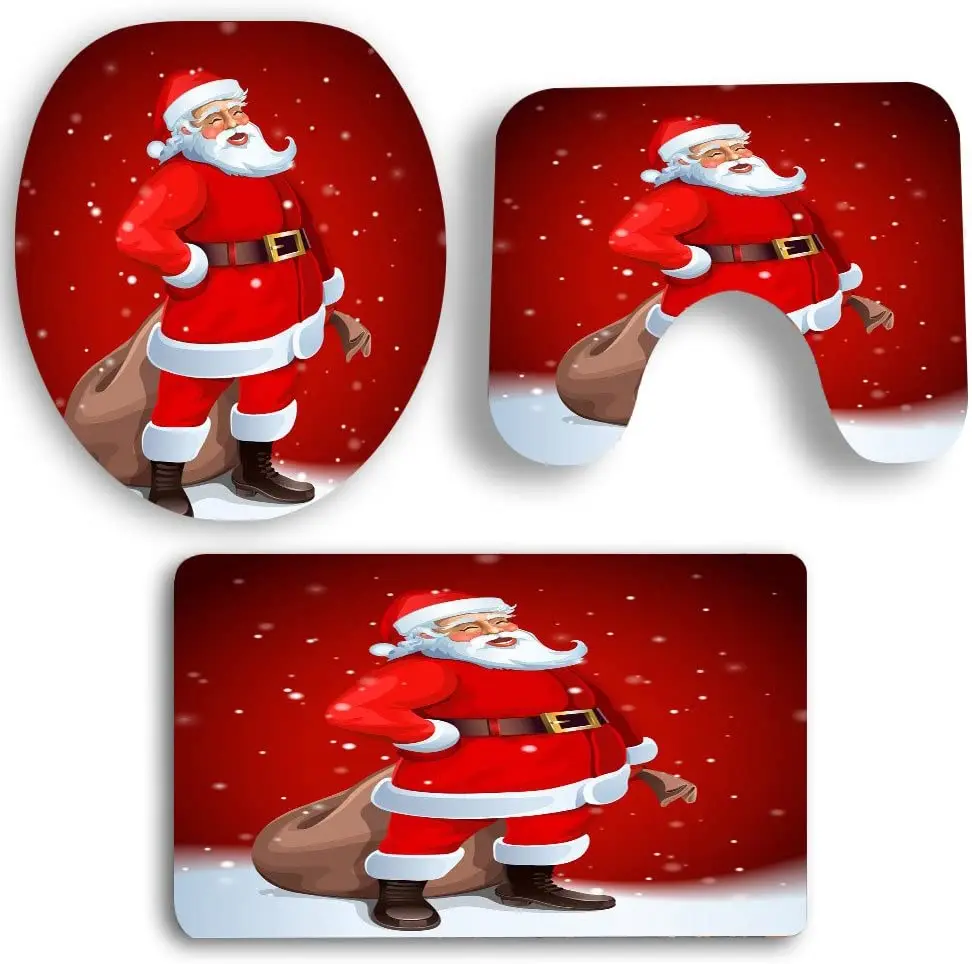 
Christmas Toilet Covers Set, 3Pcs Christmas HalStyle Bathroom Non-Slip Print Toilet Seat Cover Sticker Removable Home Decoration 