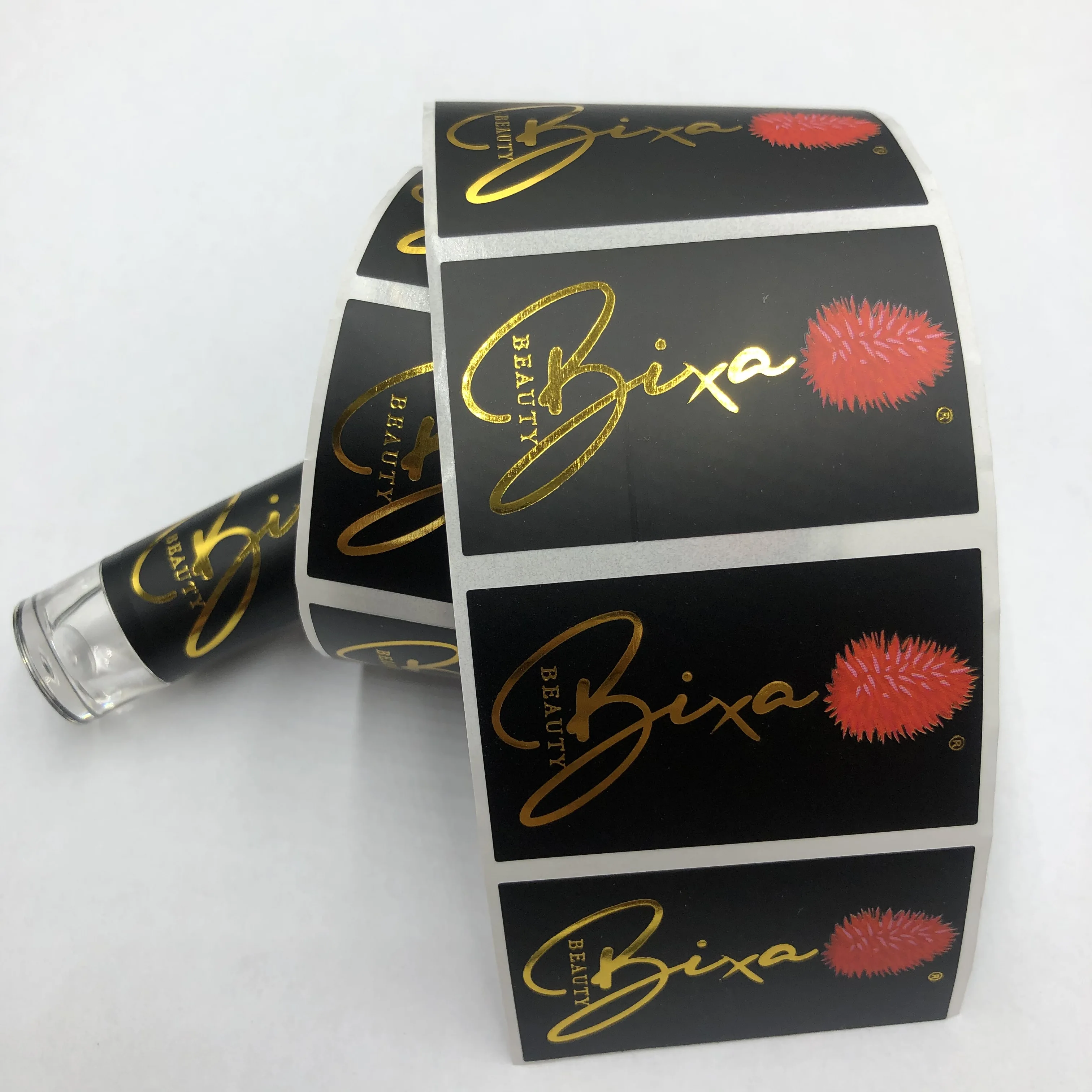 Wholesale Custom Stickers Private Label Gold Embossing Hot Stamping Adhesive Paper Product Logo Sticker 4 Color Printing