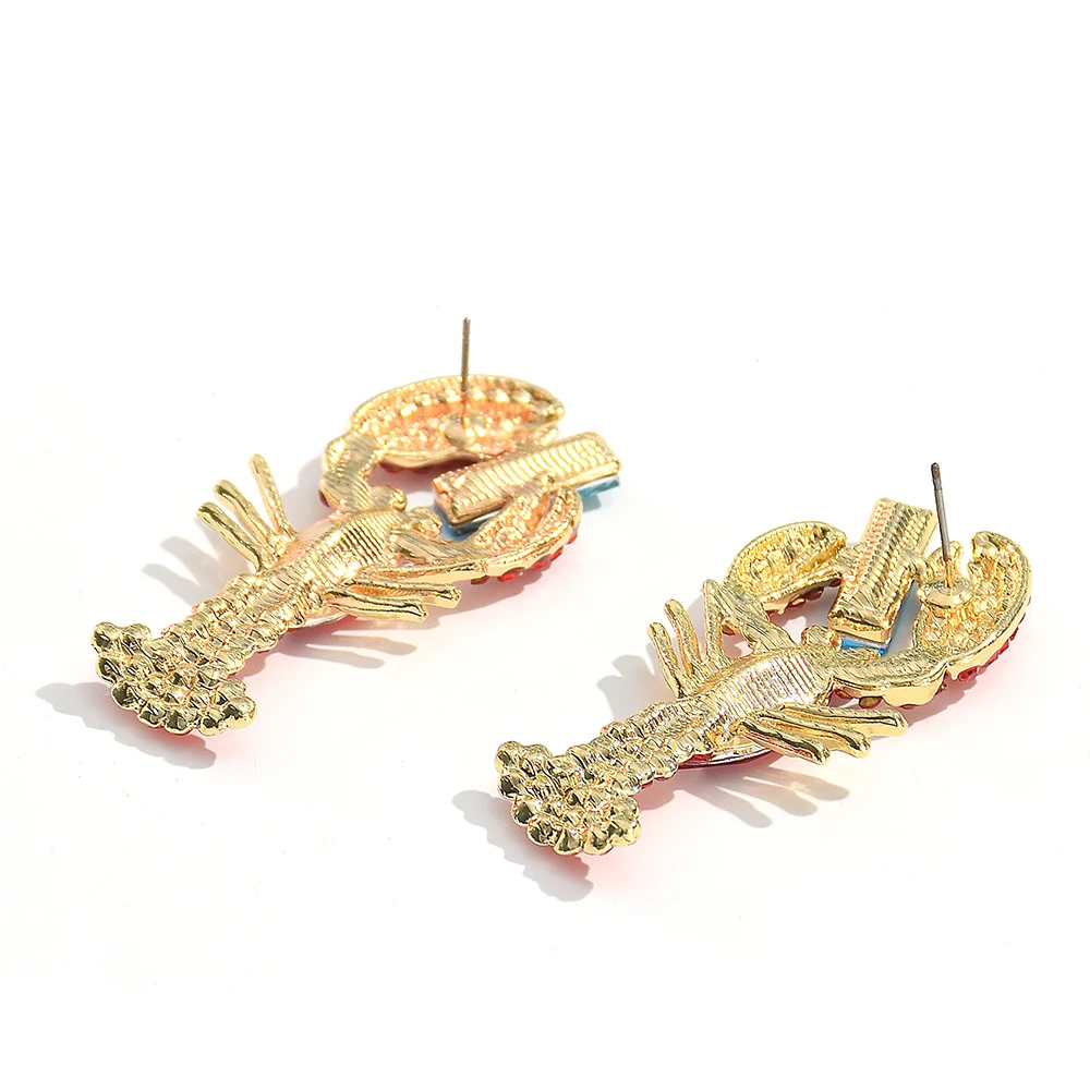 Wholesale Red Crystal Crayfish Dangle Earrings Fashionable Animal Shrimp Design Alloy Jewelry for Women for Gifts and Parties